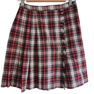 Vintage Handmade Plaid Pleated Wool Mini Skirt Size X Small